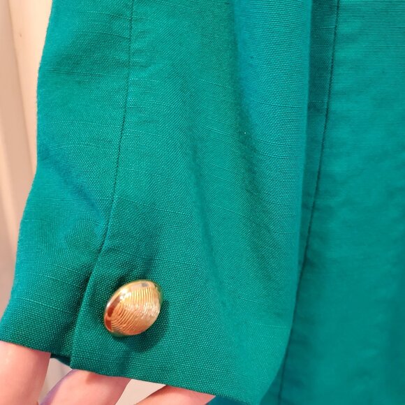 VTG Jacqueline Ferrar Teal Suit Set | Shrunk | Gold Button Blazer & Pencil skirt - Picture 6 of 16